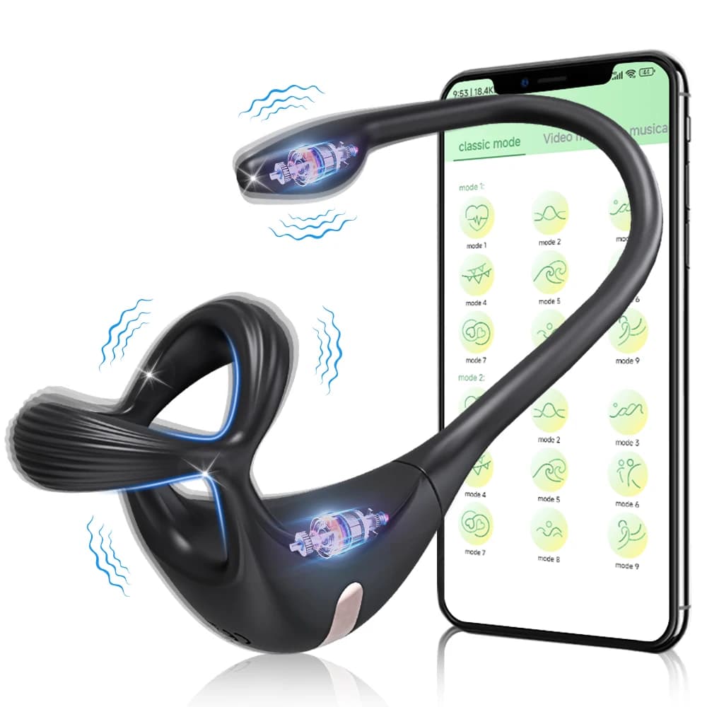 Anello vibrante per il pene Massaggiatore prostatico Stimolatore Controllo APP Giocattoli sessuali per uomini Coppie Vibratore anale Butt Plug Anello per pene 18+
