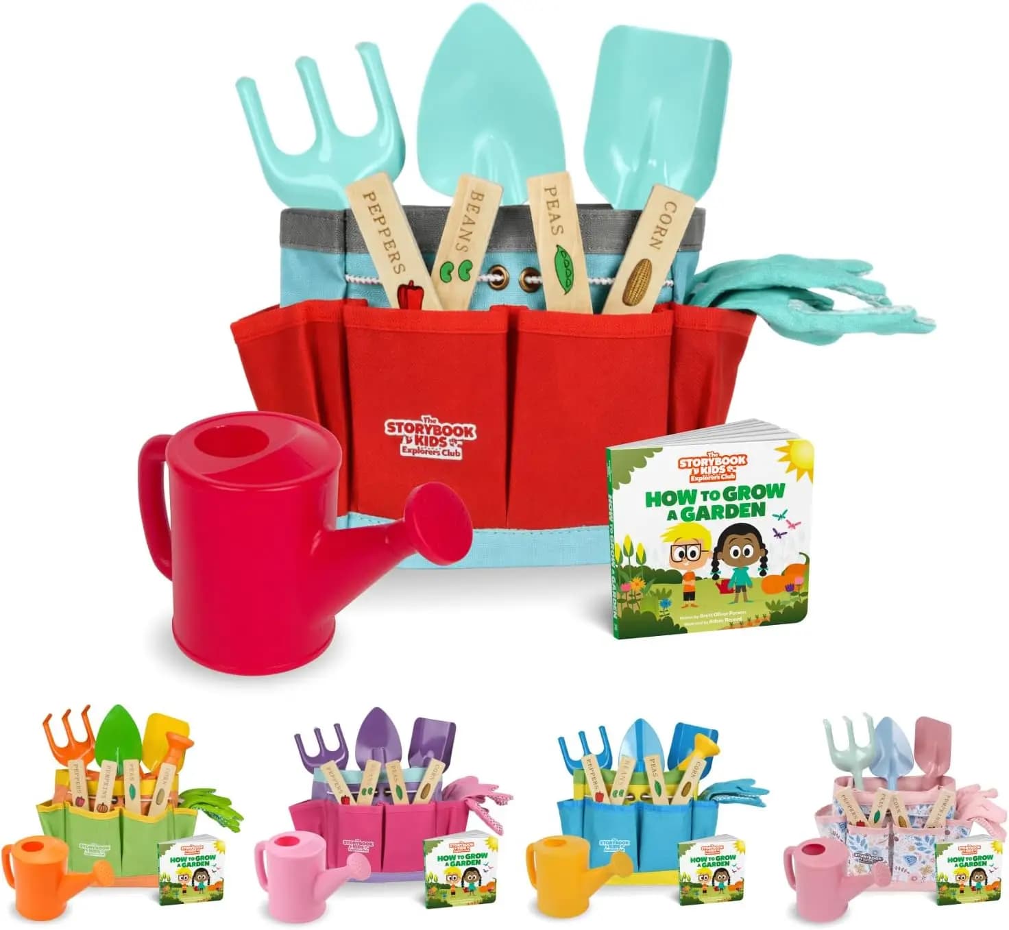 Set di Attrezzi da Giardinaggio per Bambini con Borsa, Annaffiatoio, Pala, Rastrello, Paletta - Libro Illustrato sul Giardino per Bambini e Ragazzi