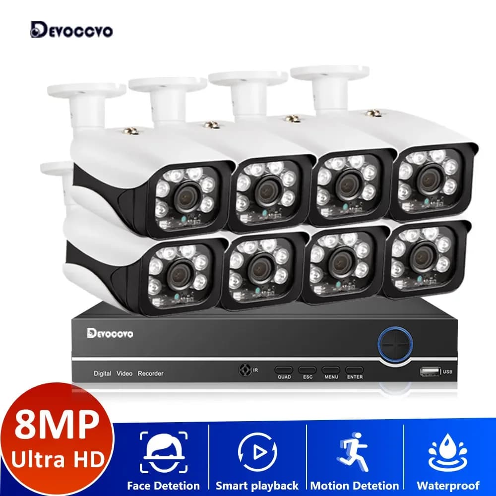 H.265 4K Face Detection AHD DVR Kit 8CH CCTV System 8MP Ultra HD Indoor Outdoor AHD Camera Video Security Surveillance Set P2P