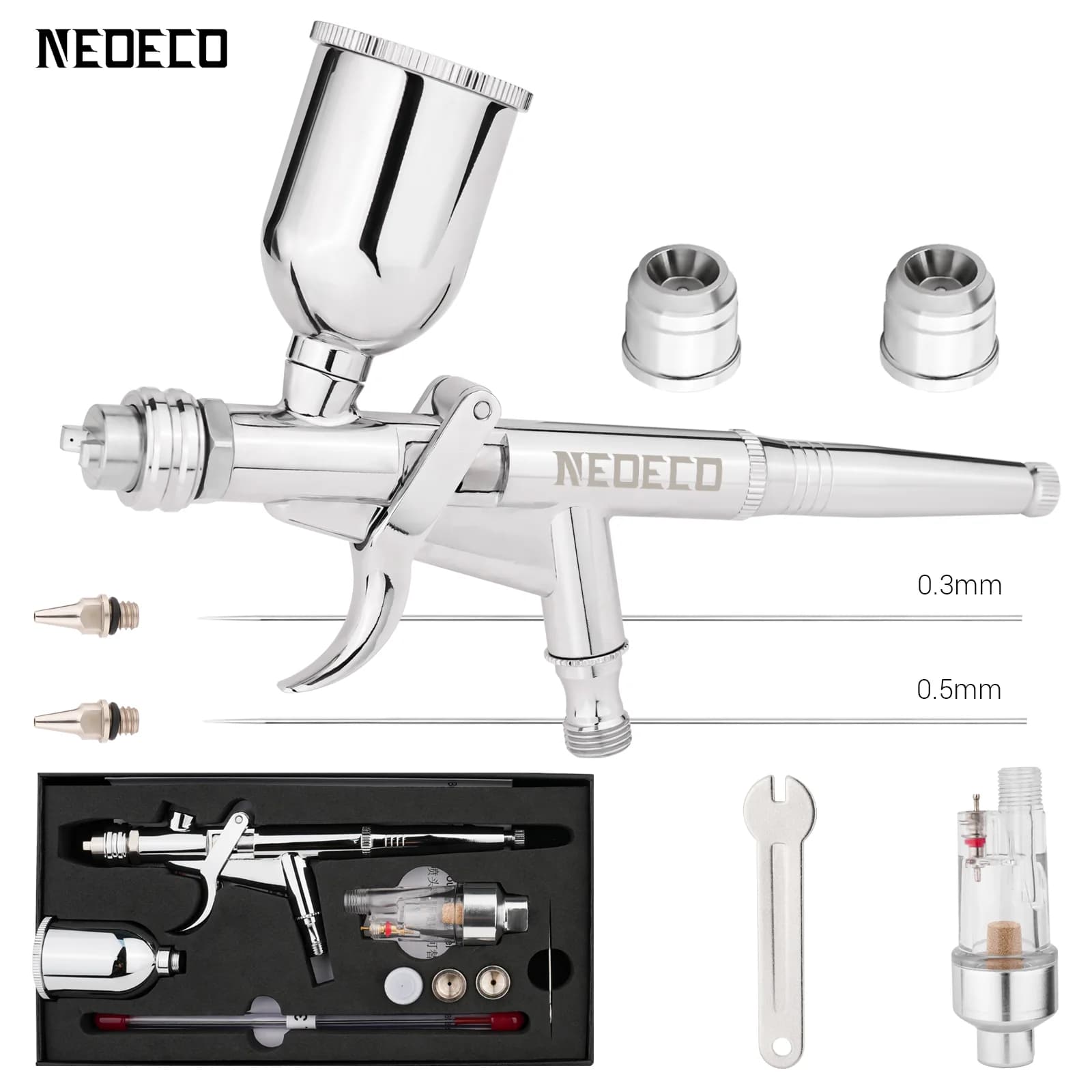 Kit aerografo con impugnatura a pistola 0,3 mm/0,5 mm con tappo a ventola 15CC tazze di fluidi efficienza per modello di auto pittura fai da te trucco nail art torta