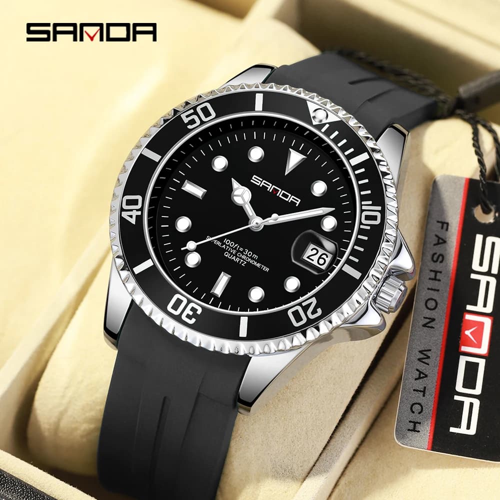 SANDA 7018 Men's Watch Sporty Trendy, Watches Luxury Markers, Waterproof, With Silicone Strap, Quartz Movement, Relogio Masculino