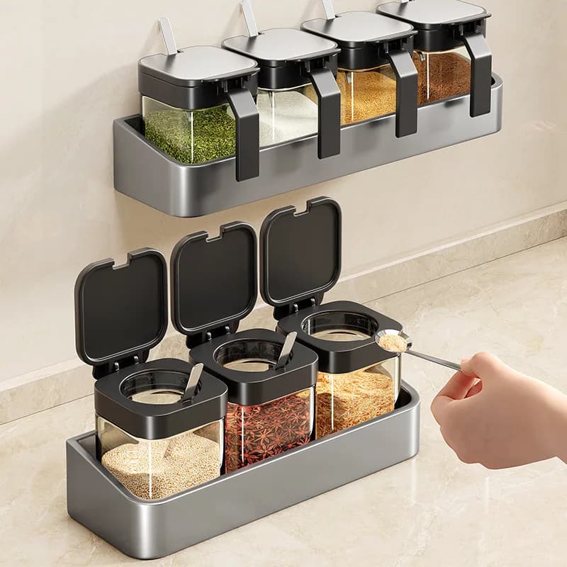 Set di Contenitori e Porta Spezie da Cucina, Organizzatore da Parete per Barattoli di Condimenti, Contenitore Sigillato per Sale per Casa