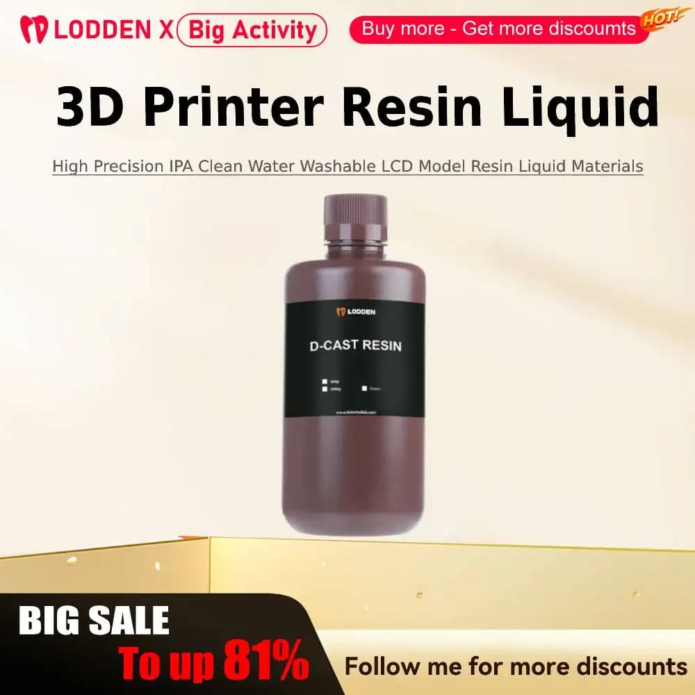 Lodden 3D Printer Resin Liquid 385/405nm High Precision IPA Clean Water Washable LCD Model Resin Liquid Materials 0.5/1kg