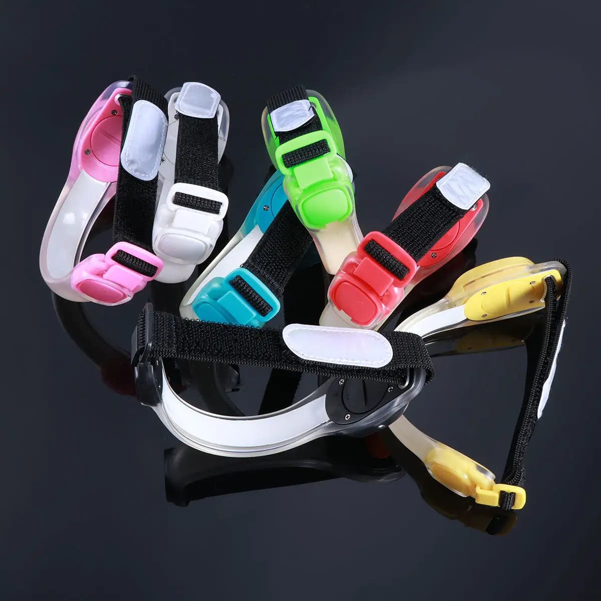 Set of 7 Adjustable Safety LED Lights, Silicone Arm Band Luminous Bright Walking Lamp, Cycling, Climbing, Dog Collar, Backpack
