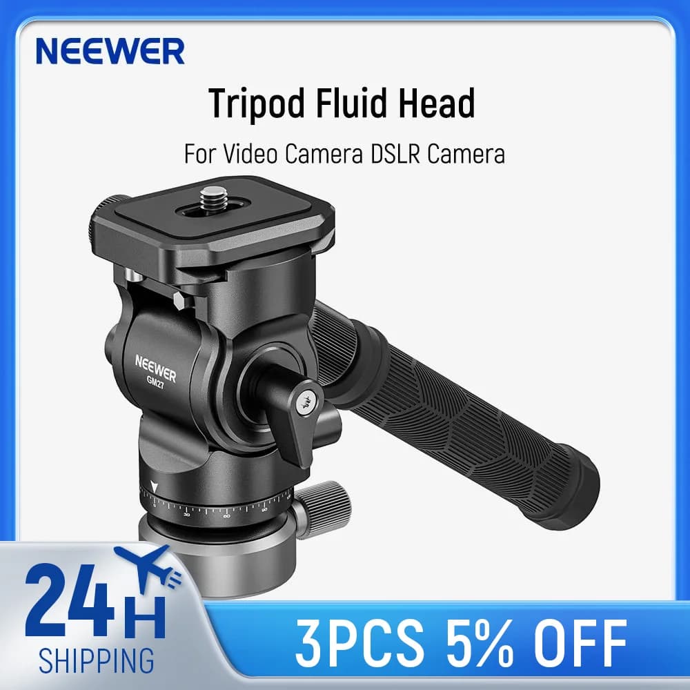 NEEWER Testa fluida per treppiede Testa inclinabile in metallo con piastra Arca QR Maniglia telescopica per videocamera compatta Fotocamera DSLR