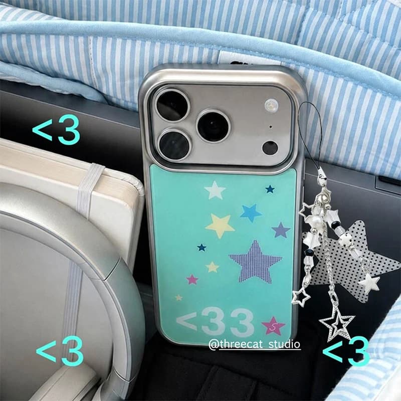 Korean Ins Creative Mint Green Star Symbols Drop Glue Phone Case For iPhone 17 Promax Air 16 15 14Plus 13 12 11Pro Max Y2k Cover