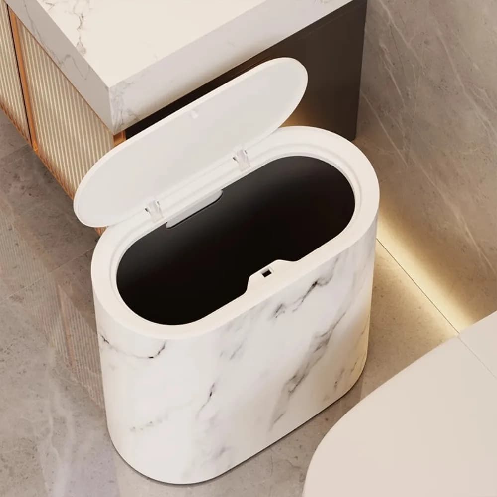 Nuovi Cestini per Rifiuti da Bagno con Coperchio, Tipo a Pressione, Design Sottile, Texture Marmo, per Casa, Interni e Hotel