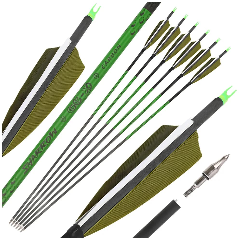 6/12X 30 "Tiro con l'arco Frecce in carbonio puro OD7.4mm 4" Piuma SP300 Pratica all'aperto Bersaglio ID6.2mm Tiro Arco ricurvo composto