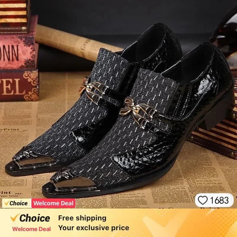Spring and Autumn Crocodile Lines Metal Iron HeadFashion Shoes Man Commercial affairs Banquet Marry Formal Wear Leather Shoes