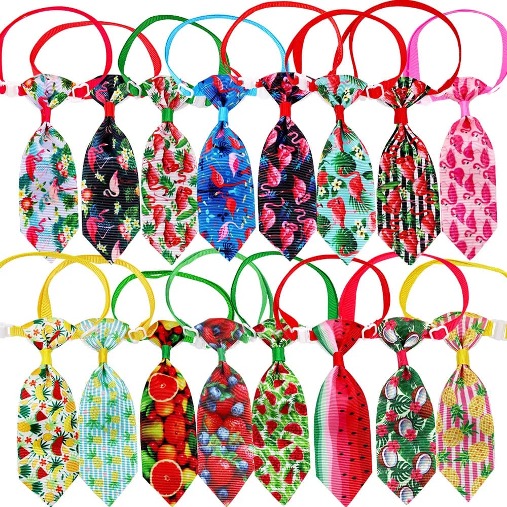 Cravatta decorativa per collare piccolo regolabile con frutta e fenicotteri per cani da compagnia