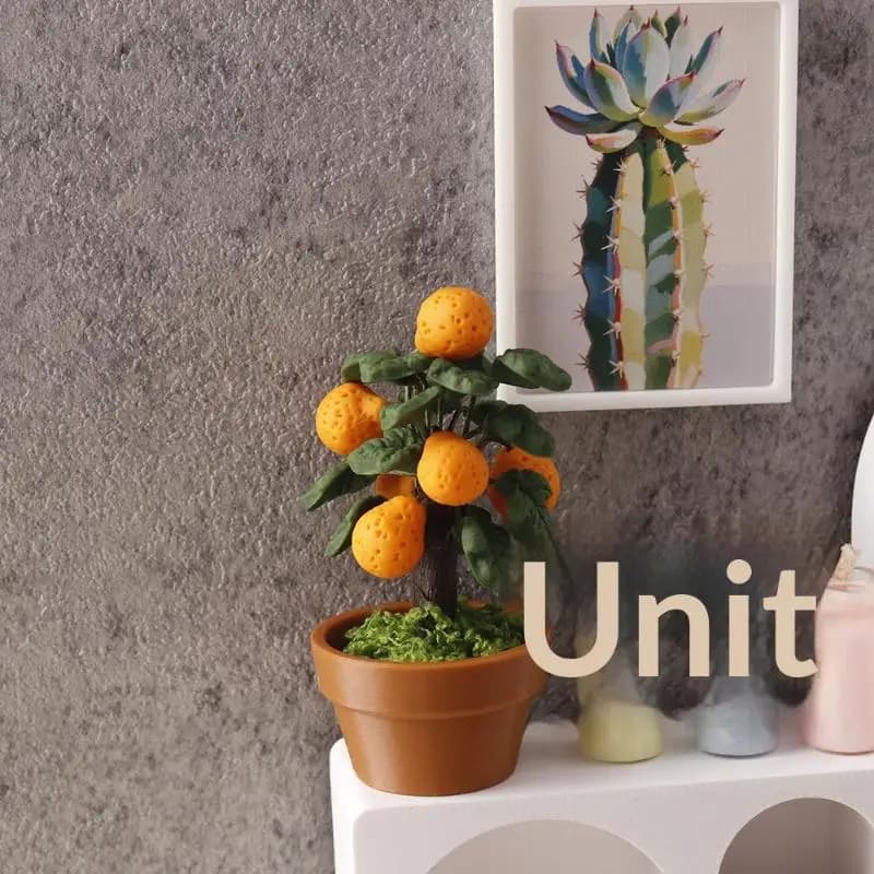 Miniature Orange Tree Potted Plant Ornament 1:12 Dollhouse Fruit Tree Bonsai Decoration Model Toy Micro Landscape Photo Props