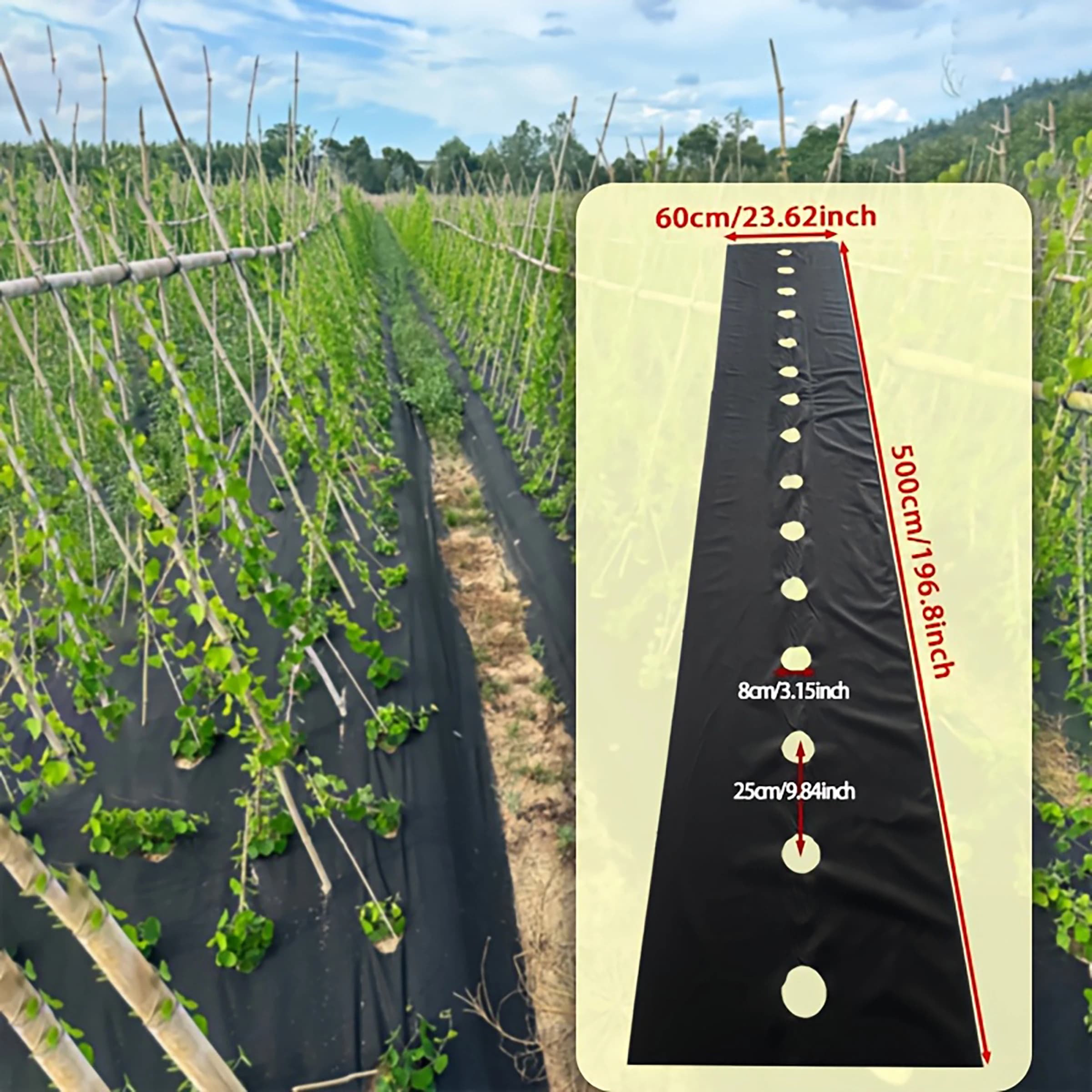 Tessuto non tessuto traspirante perforato nero resistente all'erba, 23,62x196,85 pollici, adatto per giardini vegetali e rivestimenti da giardino