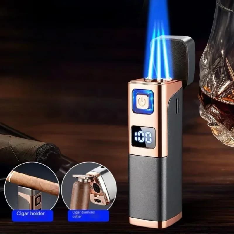 Creative Three Fire Direct Charging Blue Flame Cigar Special Spark Lighter Gas Electric 2-in-1 Portable Igniter