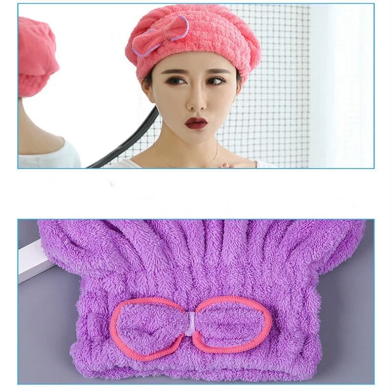 Cuffia Asciugacapelli con Fiocco, Asciugamano per Capelli, Cappello da Doccia Rapido in Microfibra, Accessori da Bagno per Donna