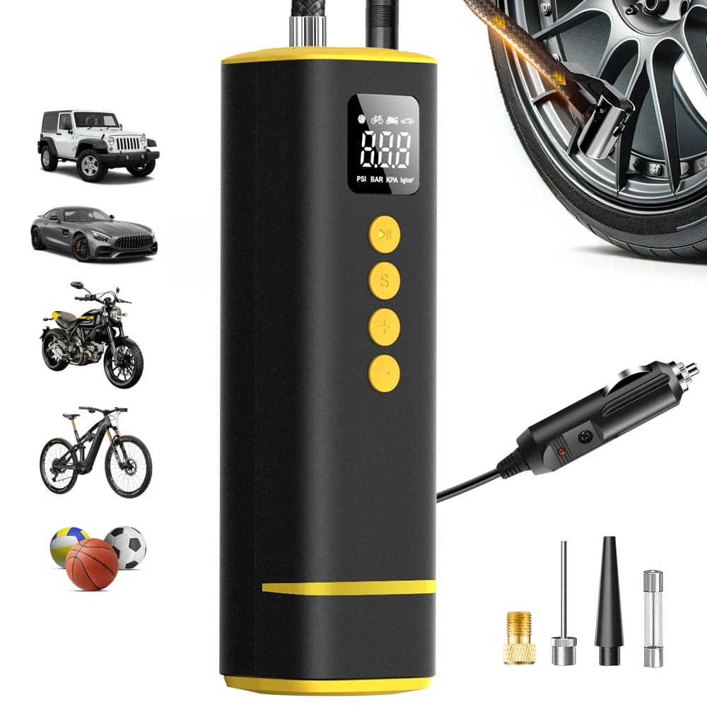 CARSUN Pompa d'aria per pneumatici per auto Mini compressore d'aria Gonfiatore cablato portatile per bicicletta per auto moto con cavo di alimentazione esteso