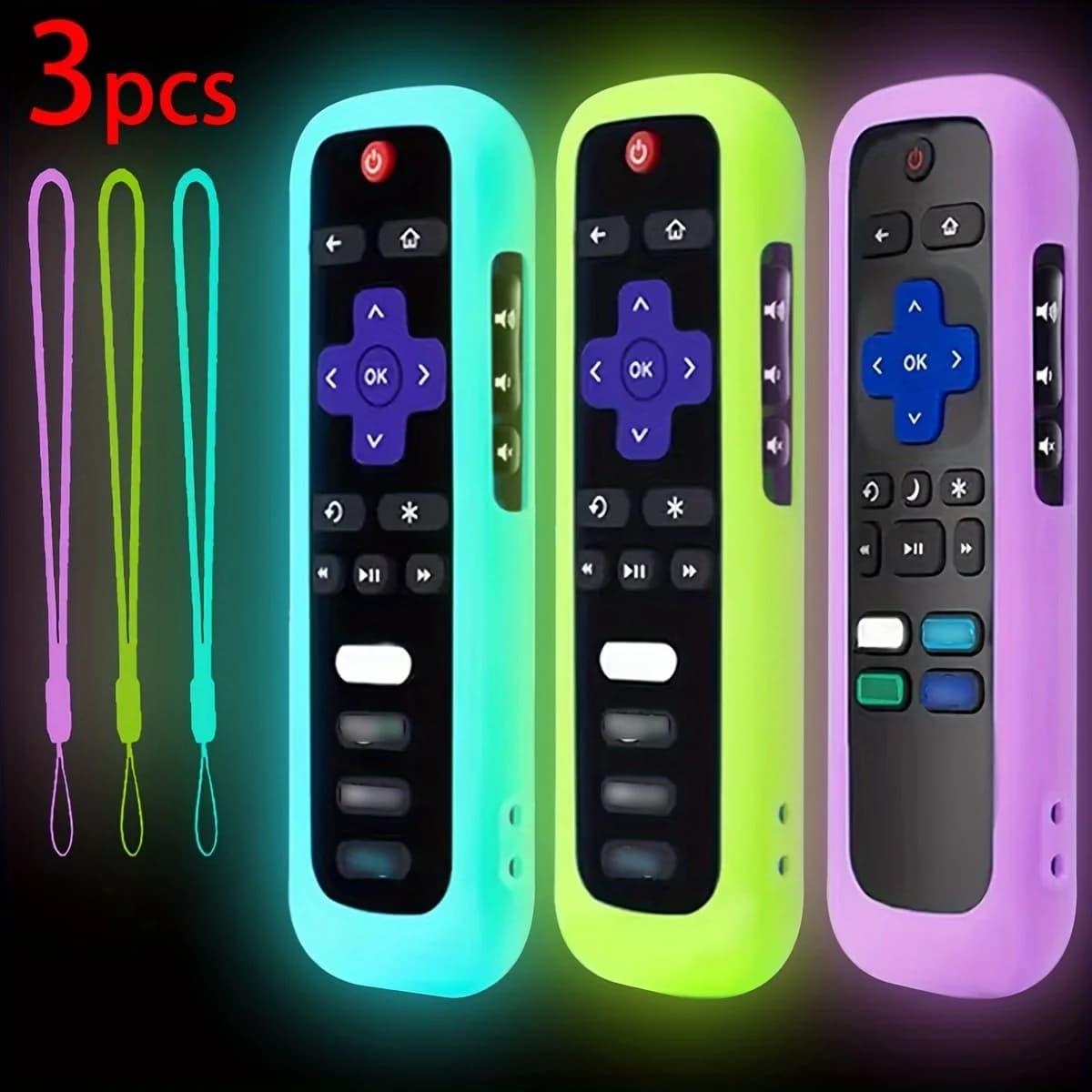 Set of 1/2/3 pieces of silicone light remote control with rope suitable for remote control TV TCL Hisense Roku