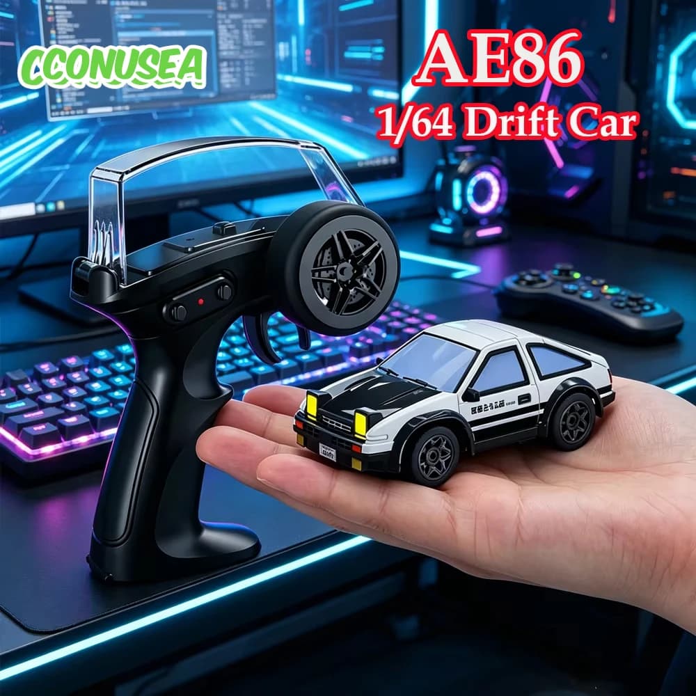 Auto RC Drift AE86 in Scala 1/64, Modellino da Scrivania, Auto Telecomandata 2.4G, Veicolo da Corsa Elettrico, Giocattolo per Bambini e Ragazzi