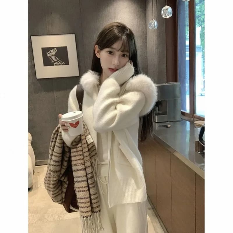 Redo Hooded Zipper Sweater Jacket Women's Autumn 2025 New High-end Lazy Loose Korean Knitted Cardigan Women New