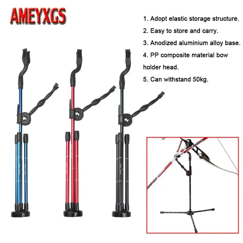 1pc pieghevole arco ricurvo supporto in lega di alluminio arco lungo treppiede staffa rack per caccia tiro con l'arco bersaglio accessori