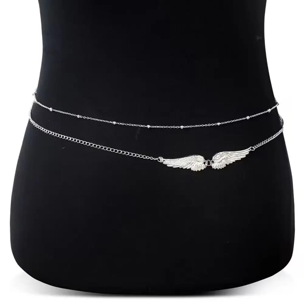 Elegante Catena per il Corpo a Doppio Strato con Ali, Ciondolo in Metallo a Forma di Ali, Catena per Vita, Elegante Cintura Dorata per Bikini da Spiaggia