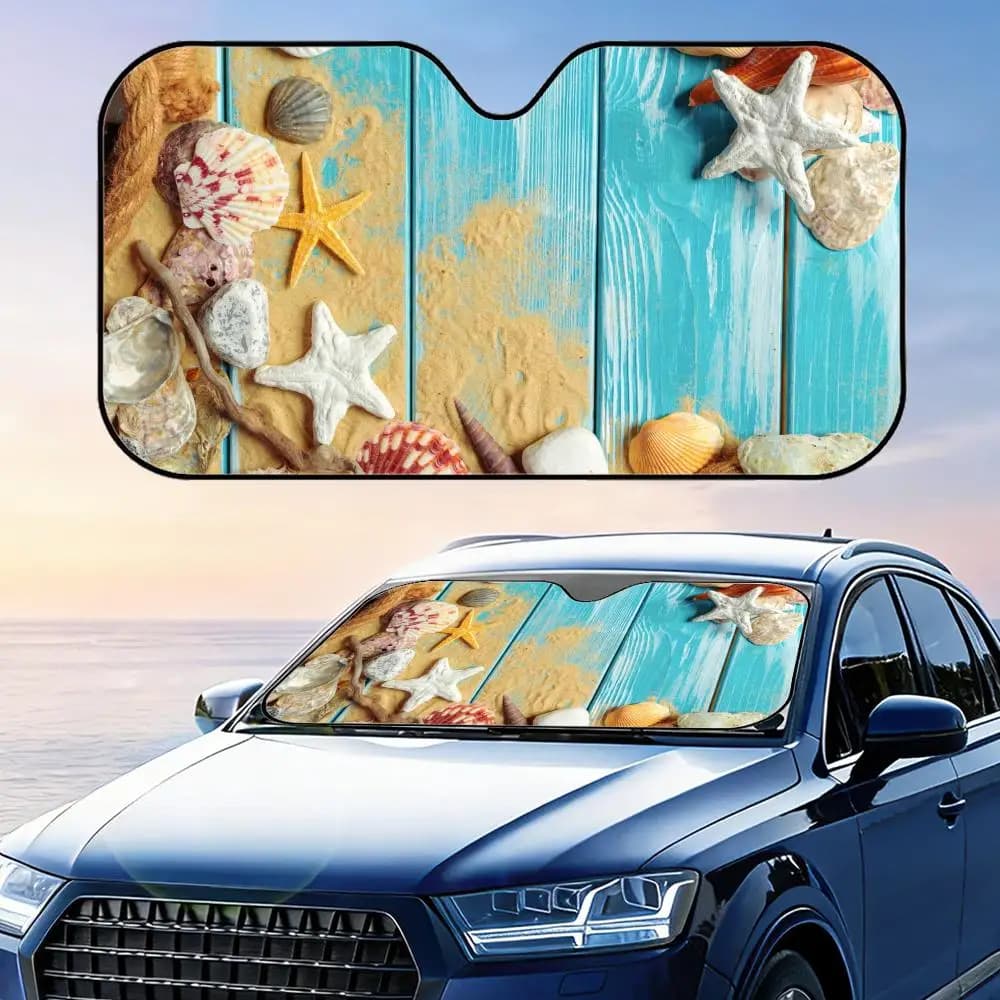 Parasole Pieghevole per Parabrezza Auto a Forma di Stella Marina e Conchiglia, Protezione UV, Isolamento Termico Riflettente, Copertura Riutilizzabile