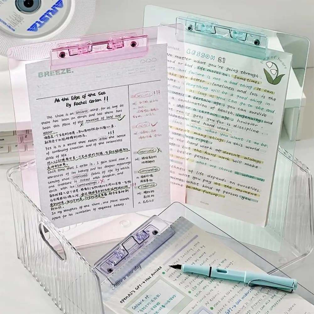 Con clip dorata a basso profilo Appunti A4 trasparente Copriletto per appunti Cartella per documenti Cartella per file A4 Organizzatore Appunti per scrittura