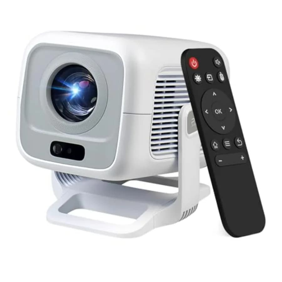 Mini Proiettore Portatile con WiFi e Bluetooth, Supporto Nativo 1080P 4K, Sistema Operativo Android TV, Lente Rotante a 180°, Messa a Fuoco Automatica AI e Tasti