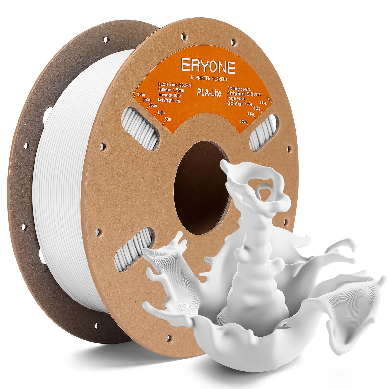ERYONE Filamento PLA Lite 1.75mm per Stampante 3D, 1KG, Stampa Facile Senza Deformazioni, Finitura Opaca +/-0.03mm, Bobina da 1kg