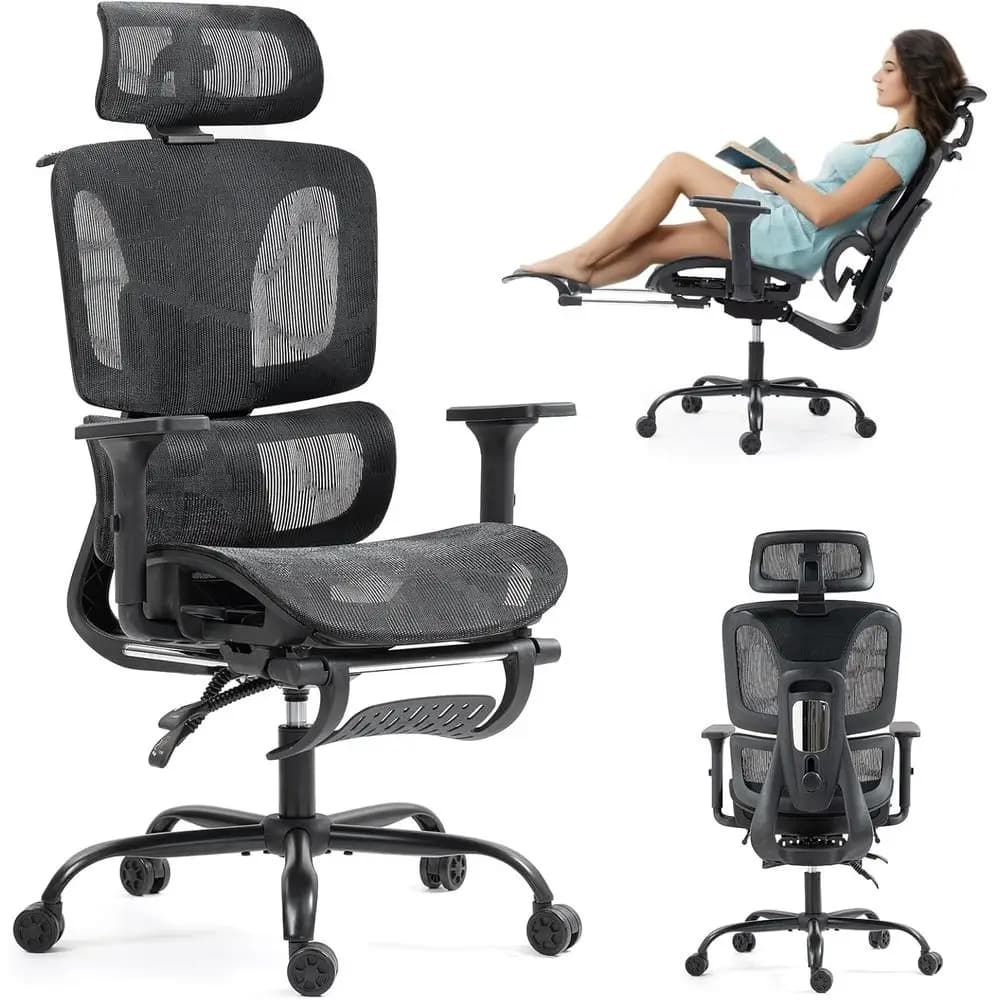 Sedia Ergonomica con Schienale Alto in Rete, Supporto Lombare Regolabile, Sedia Girevole da Ufficio o Casa, Sedia da Gaming con Poggiapiedi