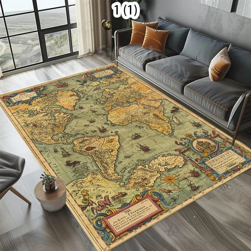 Tappeto Vintage Antiscivolo con Stampa Classica della Mappa del Mondo per Cameretta, Soggiorno, Bagno, Studio, Ufficio, Lavabile, Tappetino per Gattonare per Bambini
