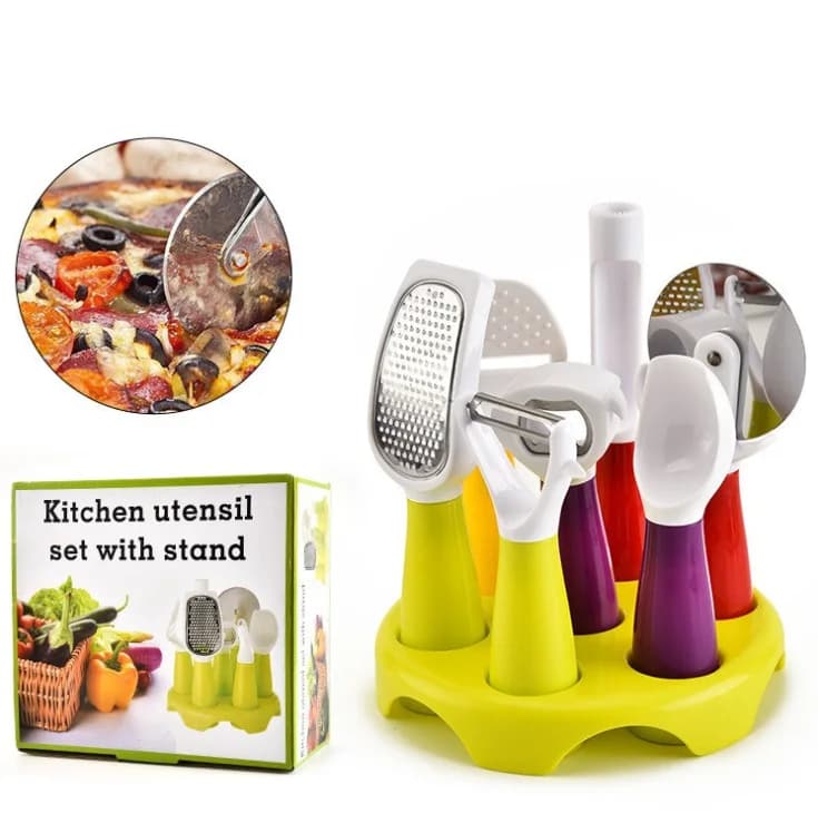 Kitchen Gadget Set of 8-piece plastic kitchen utensils Set of colorful boxes with pizza shovel and pizza knife