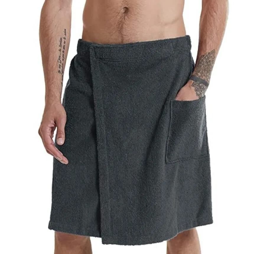 Quick drying bath towel for man with pocket and adhesive tape, ideal for shower and beach