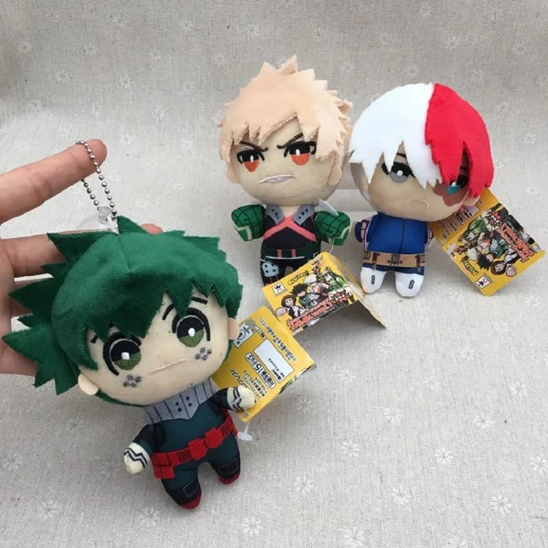 Anime Hero Plush Keychain Kawaii Green Hair Spiky Blonde Half Red White Boy Stuffed Doll Cute Cartoon Bag Charm Toy Gift 15cm