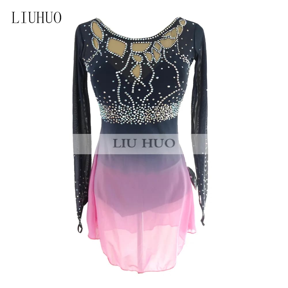 LIUHUO Costume Personalizzato per Donne e Ragazze Adulte, Abito per Pattinaggio Artistico su Ghiaccio, Vestito da Danza Rosa Sfumato BD498