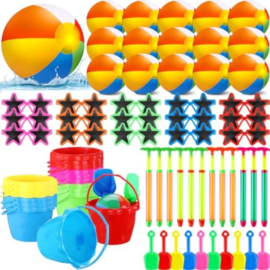 End Of Year Students Gift: Neon-Colored Plastic Sand Buckets, Shovels, Sunglasses, Inflatable Beach Balls And Water Guns For Ou