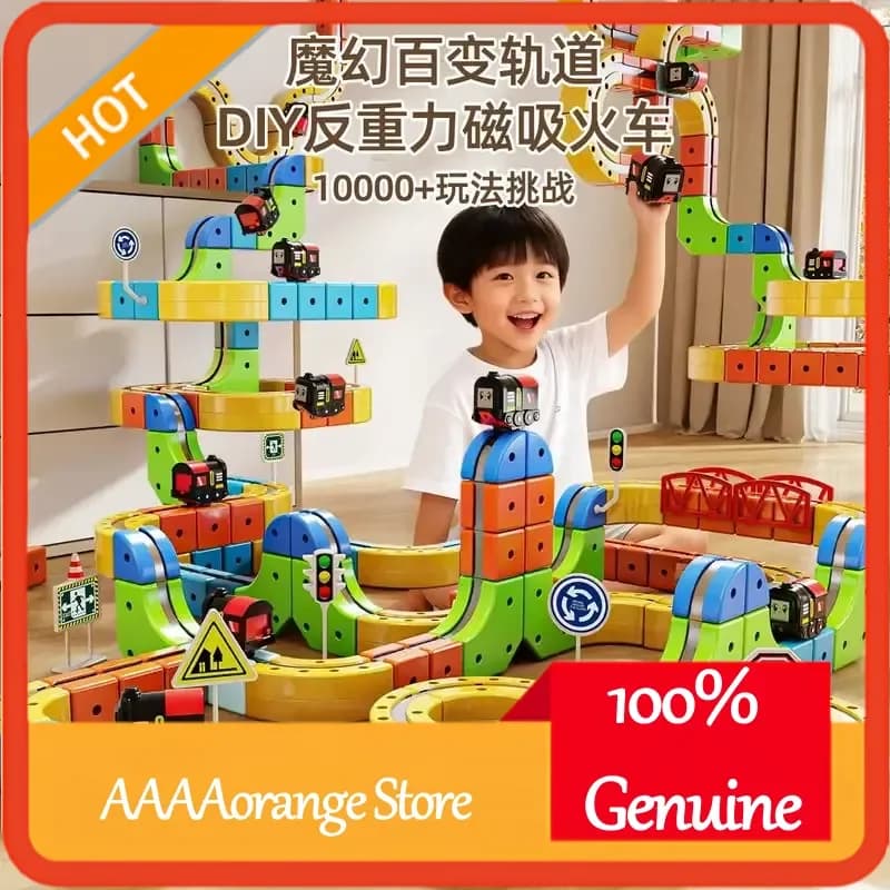Set di treni magnetici per bambini Giocattolo educativo fai-da-te STEM con binari facili da collegare e veicoli da gioco
