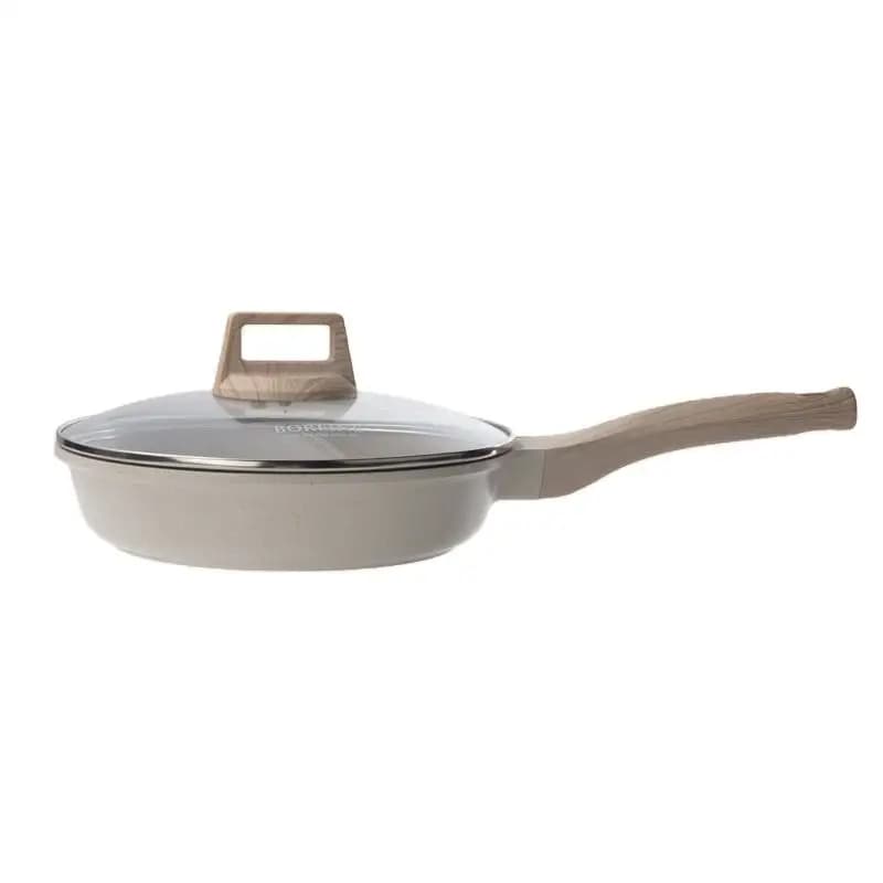 Padella antiaderente con rivestimento in marmo, fondo a induzione e coperchio in vetro per cucina, molto venduta.