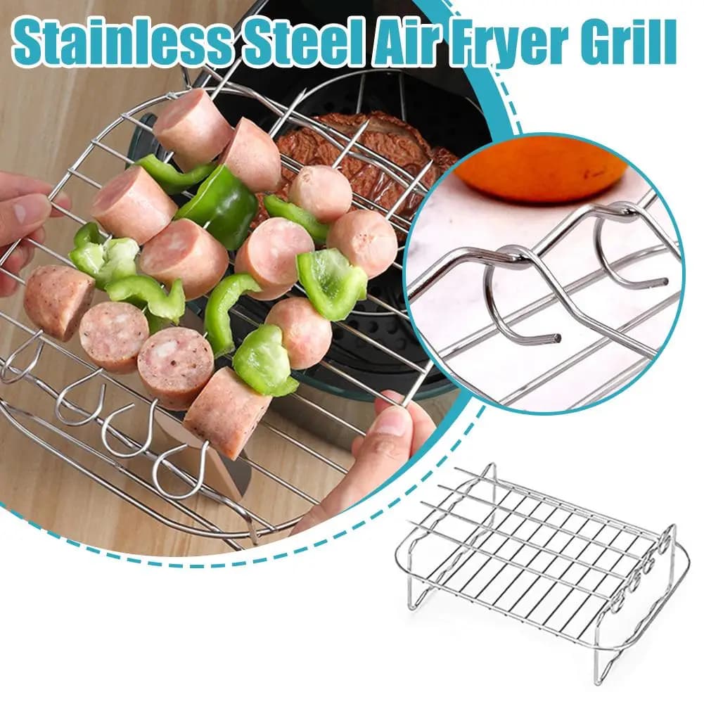 Air Frying Rack Set Versatile Grid for Double Layer Grid with Skewers Steam Exhaust Oil Support for Kitchen