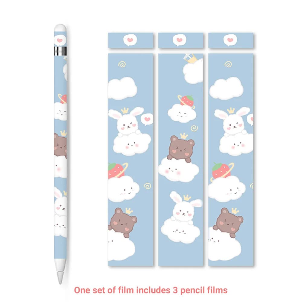 1 set di adesivi decorativi con animali, orsetti, panda, conigli, frutta e fiori per Apple Pencil 2 di seconda generazione, pellicola protettiva adesiva con motivi.