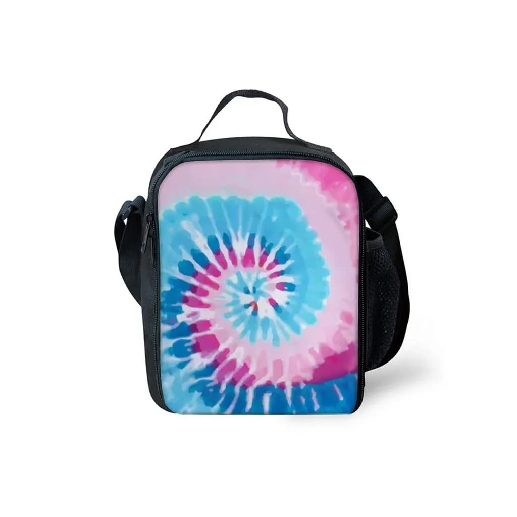 Borsa Termica per Pranzo con Stampa Tie-Dye e Tracolla, Design 2D Cartone Animato per Ragazzi/Ragazze, Contenitore Termico per Picnic
