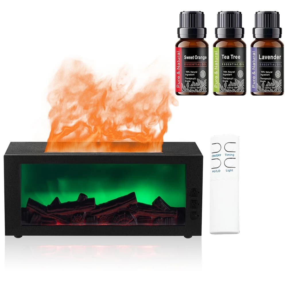 Umidificatore con design a fiamma, diffusore LED a 7 colori, 300 ml, umidificatore per aromaterapia con 3 flaconi di oli per rilassamento e sonno migliore