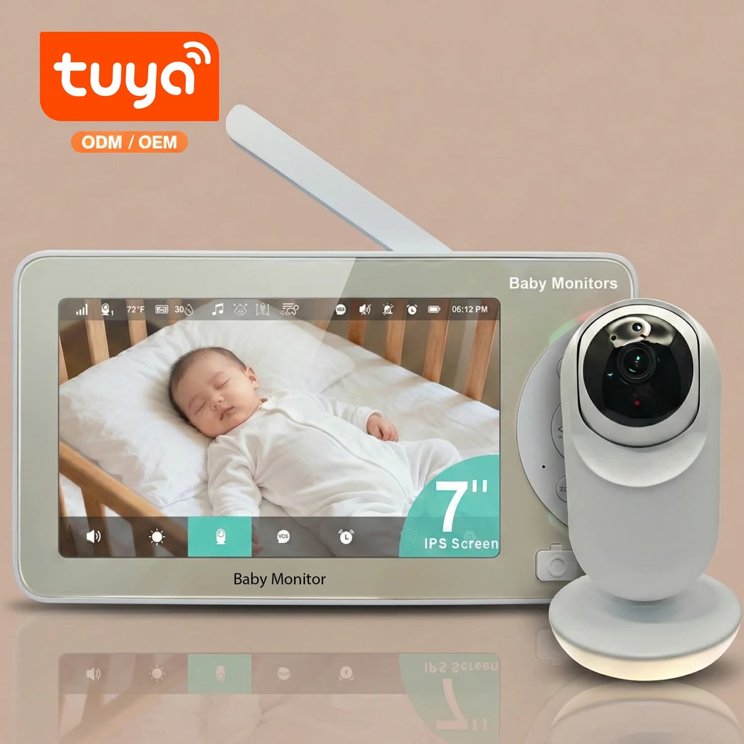 Monitor Video per Bambini KT-716W con Controllo App Tuya Smart Life, Schermo LCD 7 Pollici HD 1080P, Tracciamento Automatico e Rilevamento del Movimento OEM ODM