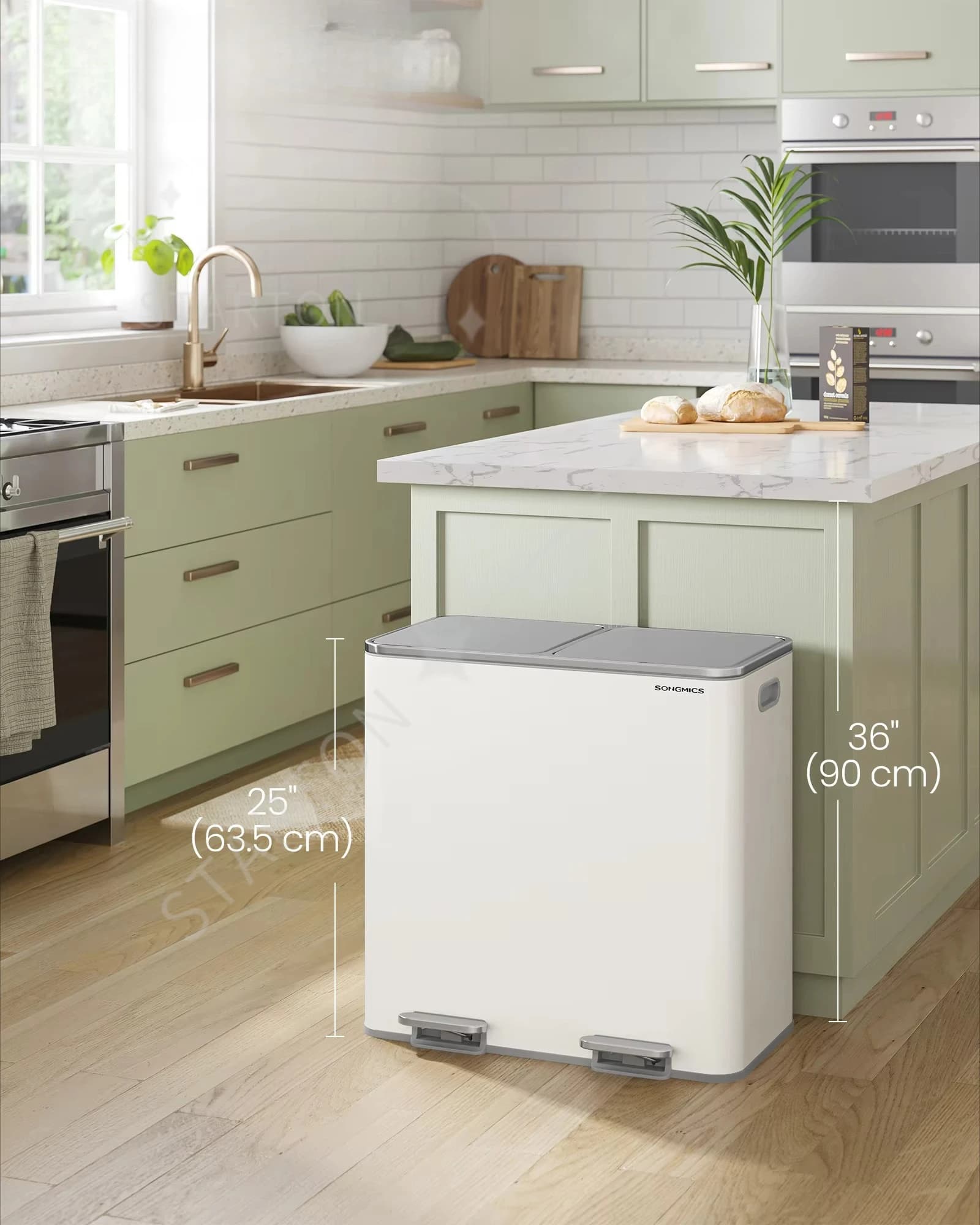 Bidone della spazzatura a doppio scomparto da 80 litri con pedale grosso e chiusura ammortizzata Bidone della spazzatura in acciaio inossidabile