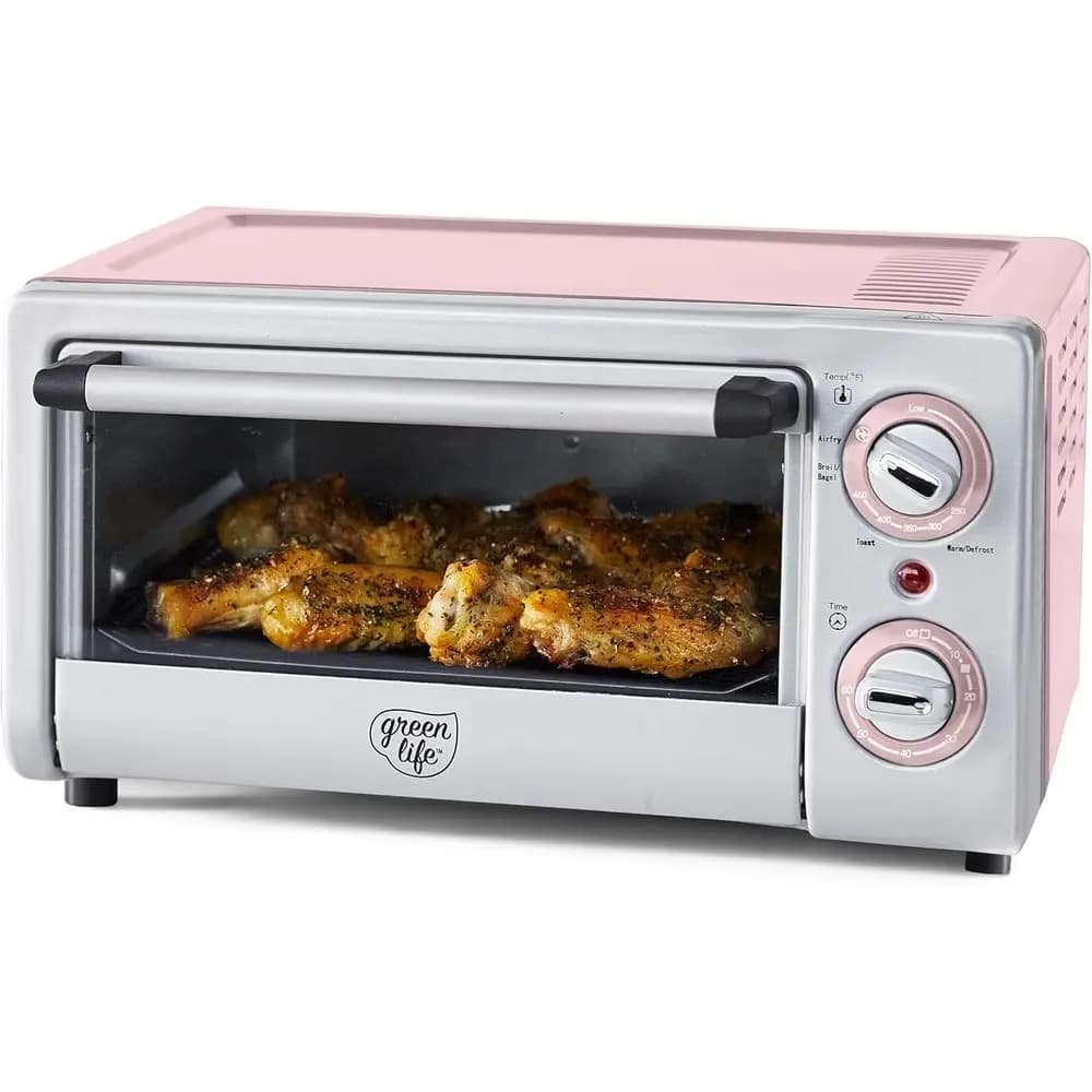 Forno Tostapane Antiaderente in Acciaio Inossidabile con Funzione Friggitrice ad Aria, Cottura, Grigliatura, Riscaldamento, Temperatura e Tempo Regolabili, Spegnimento Automatico, Rosa