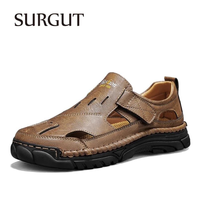 SURGUT Summer Men Sandals Closed Toe Hollow Out Thick Platform Sole For Daily Commute Big Size 38-46