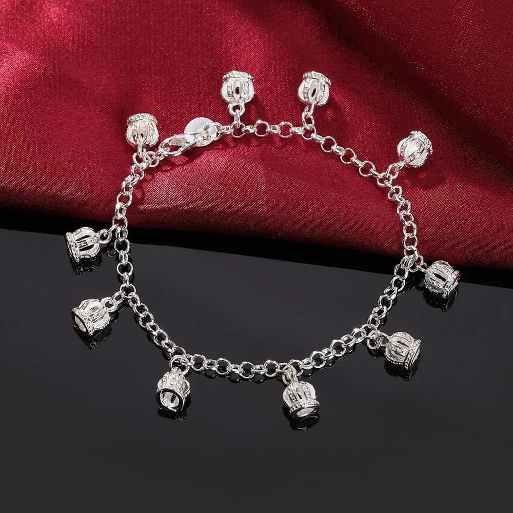 Bracciali in argento sterling 925 per donna, eleganti con corona, catena alla moda, regali per matrimoni, feste, Natale, gioielli raffinati