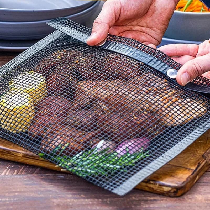 Non-Stick Mesh Grill Bag Barbecue Mat Reusable BBQ Grill Mat Vegetable Meat Cooking Pouch Outdoor Charcoal Grill BBQ Accessories