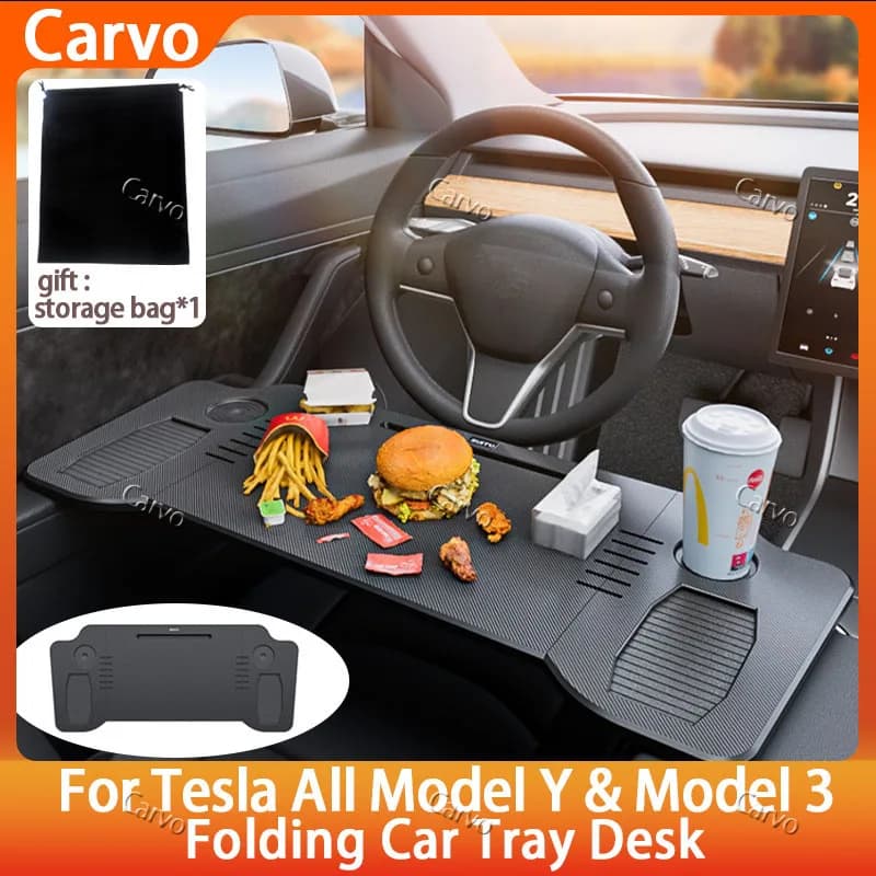 Tavolino pieghevole per volante auto per Tesla Model 3/Y, supporto per laptop, vassoio per cibo, tavolo portatile per ufficio in auto
