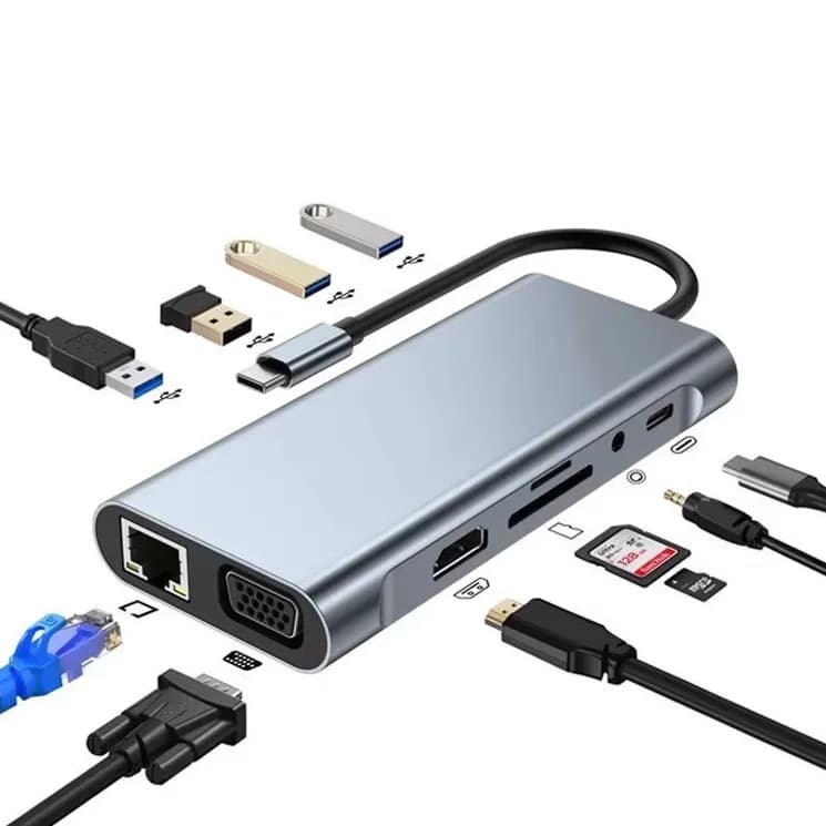 Adattatore per docking station hub USB C 11/10/8/7/6/5/4/3 in 1 con Pd 100w HDTV VGA RJ45 SD TF Audio per laptop Hub USB 3.1 Type-C