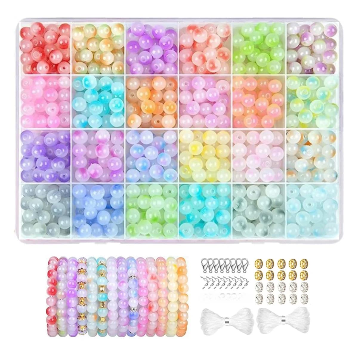 Kit di Materiali per Perline Fatte a Mano, Set di Perle Rotonde a Doppio Strato in Vetro Jelly per Braccialetti Fai-da-Te, Accessori per Gioielli e Cucito Domestico
